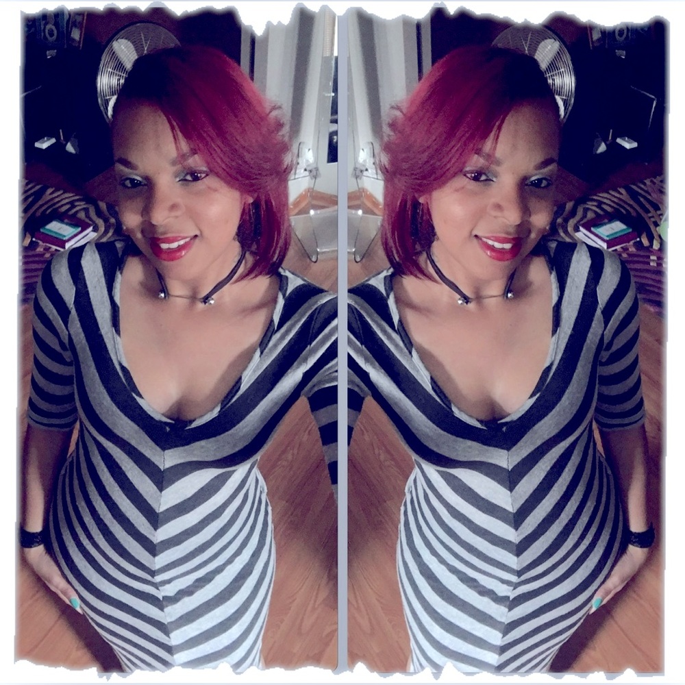 Striped Black and Gray Form-Fitting Dress